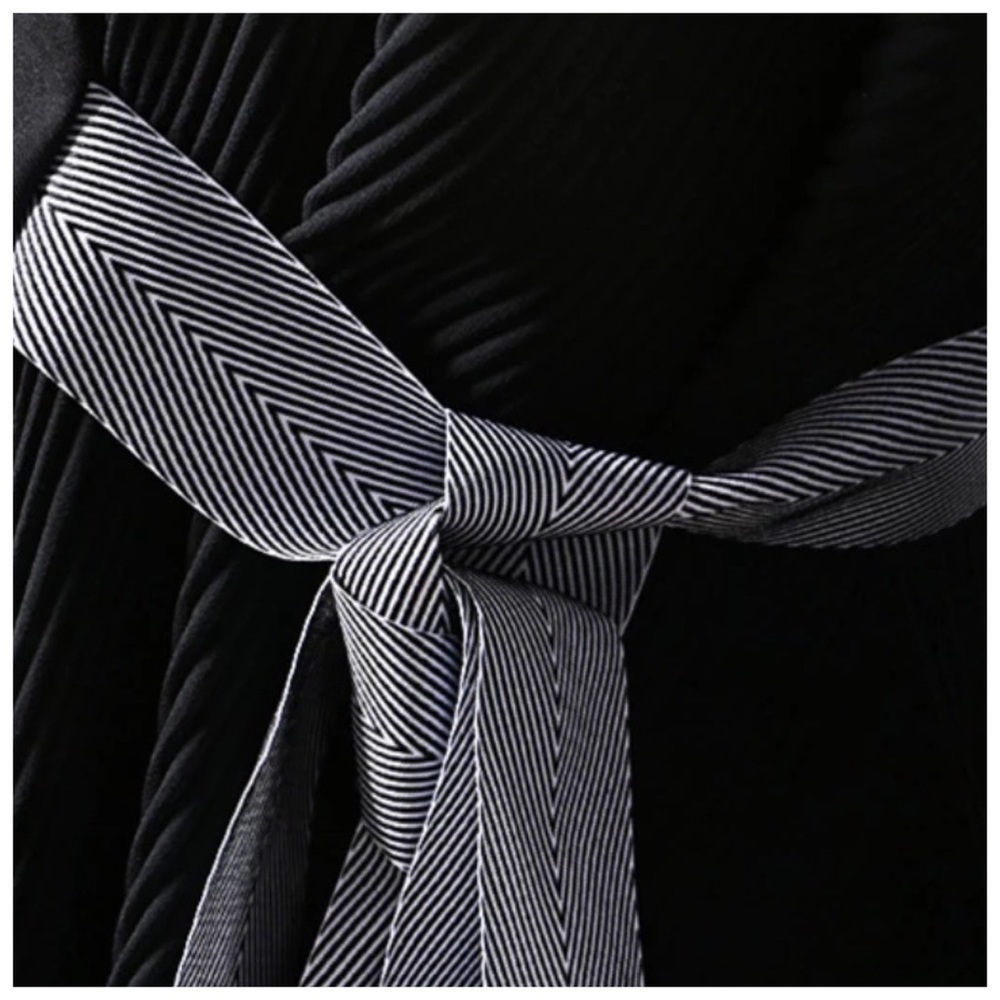 Black & White Pleated Asymmetrical Wrap Top - Picture 7 of 8